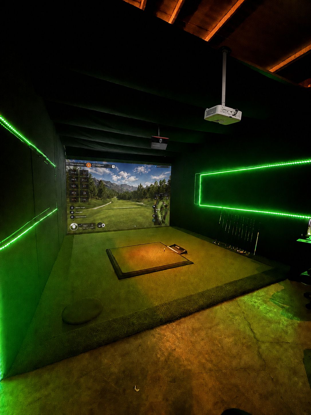 Trackman simulator room with LED lighting