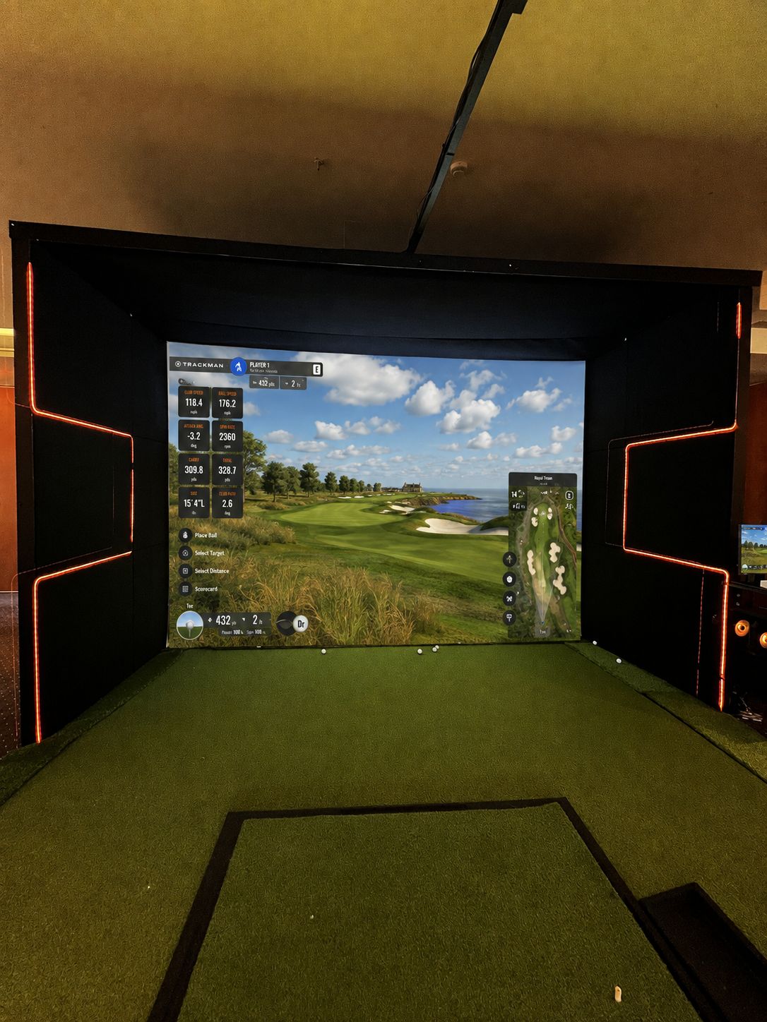 Trackman simulator enclosure on course play