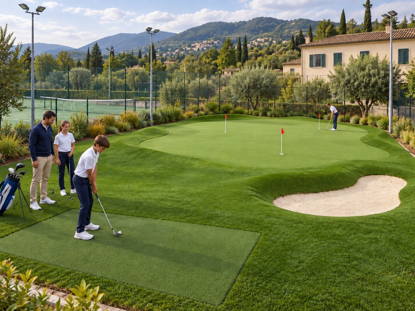 Outdoor chipping and putting area at a school