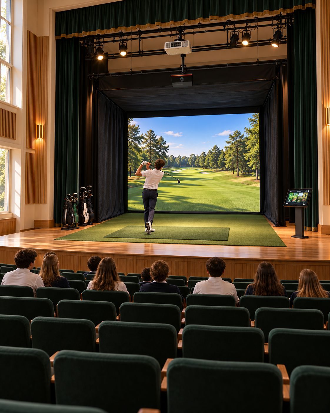 Simulator on a school theatre stage